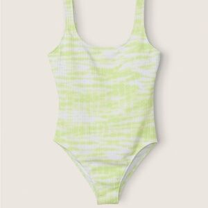 VS Pink Crinkle scoop one piece swimsuit lime tie dye size XL